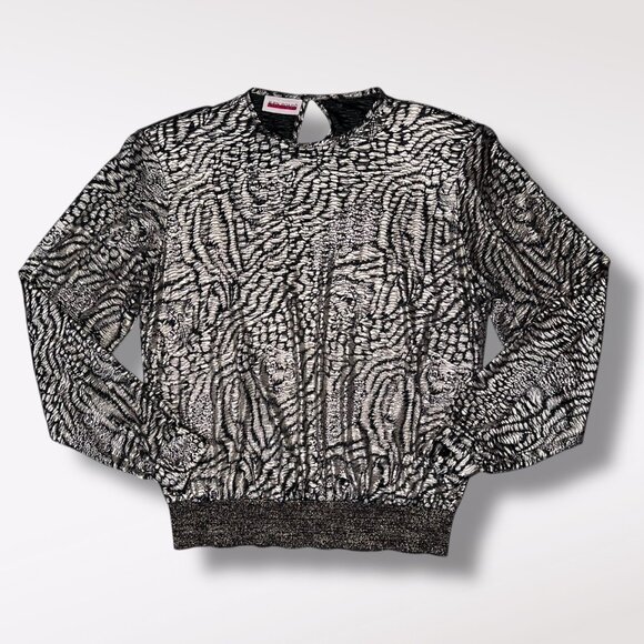 Vintage Judy Bond Long Sleeve Shirt Animal Print Black Gold Metallic Medium - Picture 10 of 10